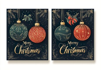 Naklejka premium Ornate Merry Christmas greeting cards. Trendy square