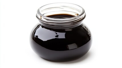 A jar of tangy balsamic glaze with a rich, syrupy texture and a hint of sweetness, Each drizzle’s glossy finish and complex flavor captured with precision