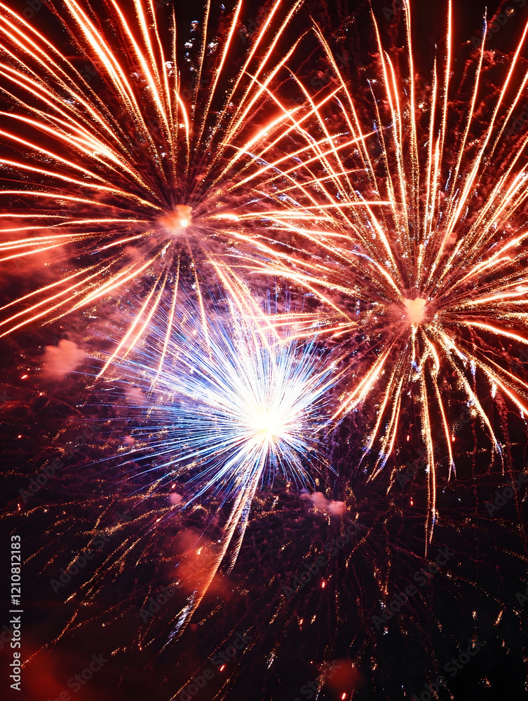 Wall mural bright vibrant fireworks exploding in the night sky creating a breathtaking display of colors and li