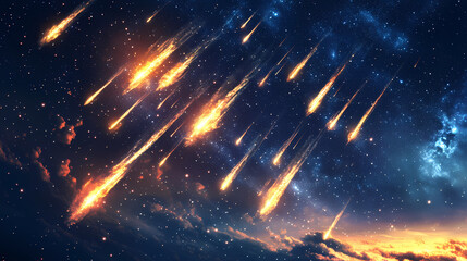 Stellar cascade, falling stars, nebula backdrop, 3d illustration. cascading falls. illustration. Stellar Cascade. Illustration