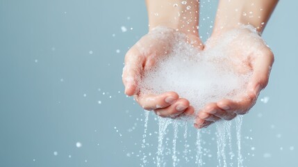 Fototapeta premium Person is holding their hands under a stream of water
