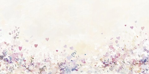 Romantic floral hearts with soft watercolor background