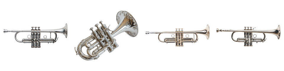 Trumpet toy isolated on transparent background, PNG, Set of