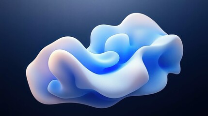 A fluid, abstract shape in blue and white hues, appearing soft and modern against a dark background, showcasing elegant 3D design.