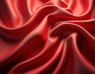 Fototapeta premium Shiny red silk fabric with flowing curves. Luxurious silky material. Soft drapery. Elegant texture. Romantic, passionate color. Great for backgrounds in fashion, decor, art projects. Smooth, rich