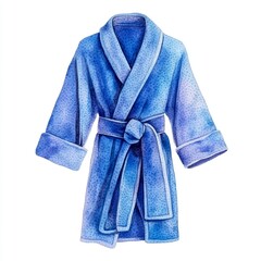 Watercolor artwork features a bathrobe with a soft, detailed texture in vibrant blue tones set against a clean white backdrop. Perfect for design inspiration