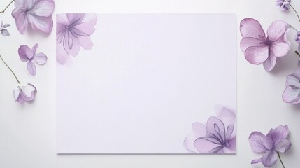 Fototapeta premium Pastel purple floral stationery design on white background