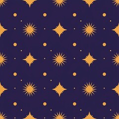 Fototapeta premium Golden Yellow Stars on Dark Purple Seamless Pattern