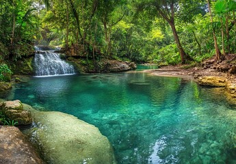 Naklejka premium panorama banner background of tropical forest landscape