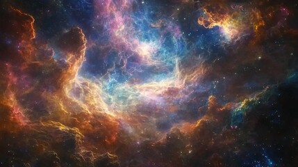 Naklejka premium space scene with nebula swirling in vibrant colors, deep cosmic atmosphere, high detail, futuristic and mystical