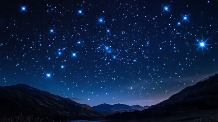 Starry night sky with glittering constellations and deep blue tones