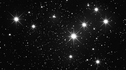 starry sky, side view, black solid background, high contrast, bright glowing stars, deep and infinite.