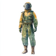 Obraz premium This watercolor illustration showcases a bird flight suit, featuring intricate textures and vibrant colors that stand out against a white backdrop, evoking a sense of adventure