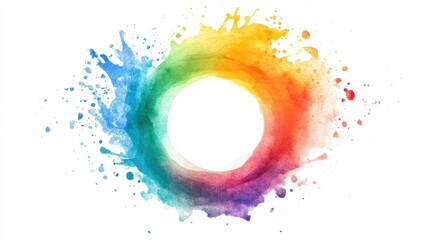 rainbow colorful watercolor splash in ring shape
