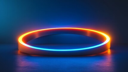 Dynamic arcs of glowing neon blue and orange light softly illuminating a deep dark blue background 