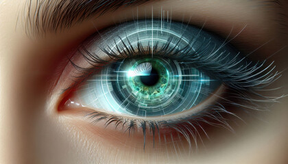 panoramic web banner with close-up green eye, copy space