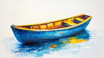 Fototapeta premium Traditional wooden fishing boat on calm water, peaceful and serene, bright and colorful, rustic and authentic, high detail and inviting