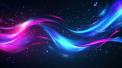 Obraz premium Vibrant Abstract Background with Neon Waves and Dynamic Energy Flowing in Pink, Purple, and Blue - Futuristic Technology and Innovation Concept with Glittering Particles, Cosmic Texture,