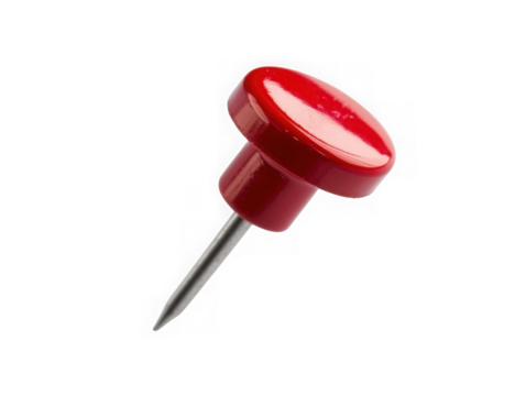 Red push pin isolated on transparent background 