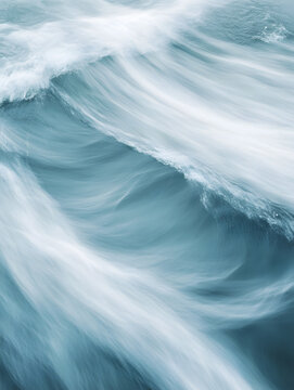 Dynamic Motion of Ocean Waves Captured in Abstract Blue and White Swirls : Generative AI