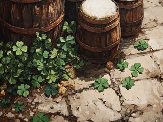 Rustic Beer Barrels with Clover Decor
