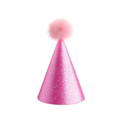 Pink Glitter Party Hat with Pom Pom