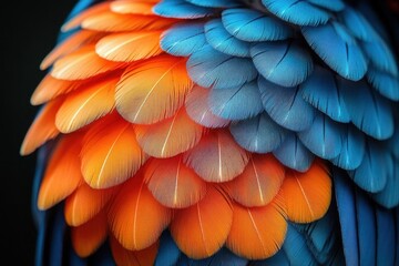 Fototapeta premium closeup view of vibrant kingfisher feathers showcasing intricate patterns and shimmering colors soft focus enhancing the beauty and delicacy of this remarkable birds plumage