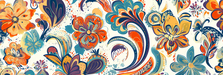 Fantasy flowers seamless paisley pattern. Floral ornament