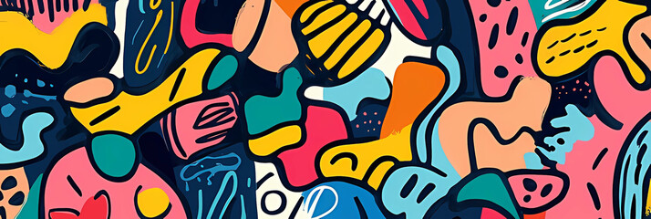 Obraz premium Vibrant abstract background with bold shapes, playful lines, and bright colors. A dynamic and modern artistic pattern, perfect for contemporary design and creative projects.