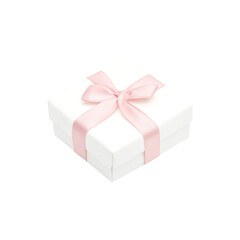 Obraz premium White Gift Box with Pink Ribbon a Present Surprise