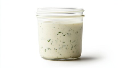 A jar of tangy ranch dressing with a creamy texture and a blend of herbs and spices, Each dollop’s smoothness and savory flavor captured with precision