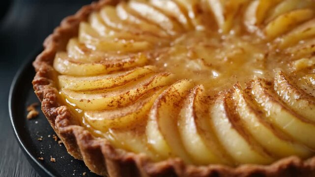 Glazed apple tart rotation with cinnamon sprinkles for delicious dessert presentation