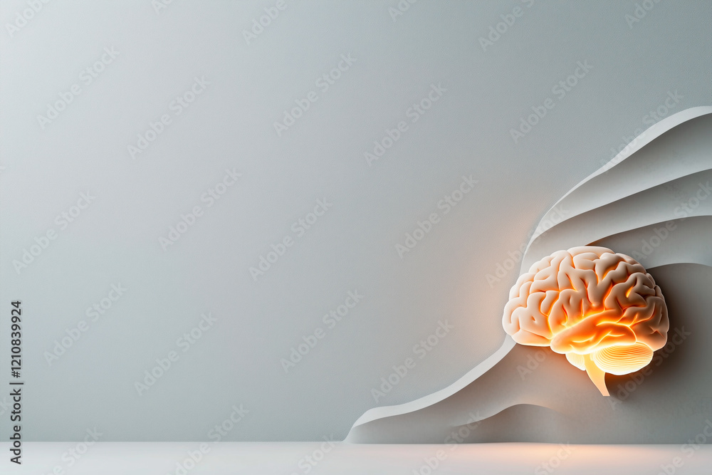 Wall mural 3d render of illuminated brain model against abstract background