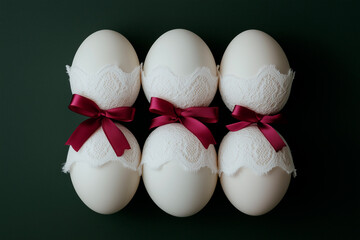 Three Decorated Eggs with Lace and Ribbons