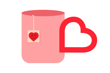 Romantic tea cup with a heart-shaped tea bag and a red heart outline. Perfect for Valentine's Day, love, and cozy moments. Transparent PNG for easy use in designs
