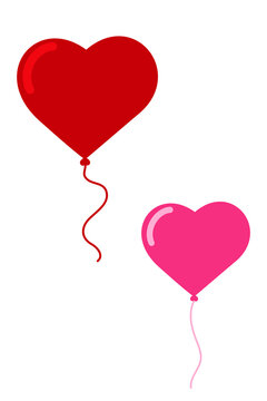 Two heart-shaped balloons floating on white background. Romantic vector illustration in minimalist style. Valentine's Day concept, love symbol design. Perfect for greeting cards, celebrations, article