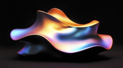 Obraz premium Abstract organic sculpture with iridescent metallic surface on black background