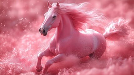 Naklejka premium Majestic Pink Horse Galloping Through a Dreamy Landscape