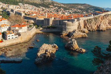 Fort Lovrienac from the upper wall of the city of Dubrovnik in Croatia. View of the Fort Lovrienac...