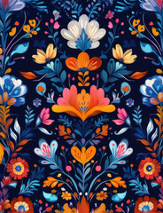 A whimsical floral arrangement bursting with rich colors and charming patterns, evoking feelings of joy and creativity in a beautifully designed composition.