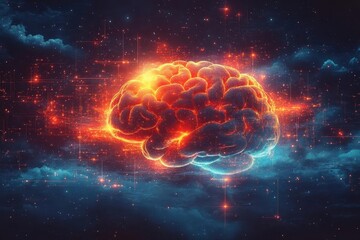 Obraz premium concept art representing learning and intelligence featuring a brain surrounded by ethereal symbols flowing colors and imaginative visuals emphasizing knowledge and growth