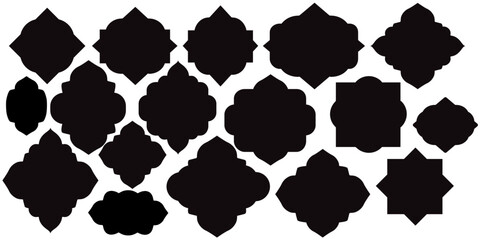 Fototapeta premium Mashrabiya collection.Arabic window and islamic doors frame shape set. Oriental architecture elements.