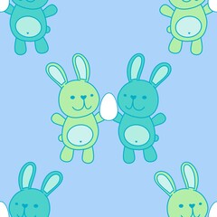 Easter rabbits seamless spring animals and eggs pattern for wrapping paper and fabrics