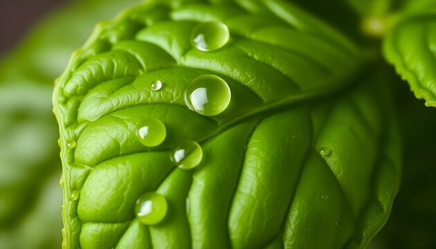a green leaf with drops of water on it