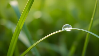 a drop of water sitting on top of a blade of grass
