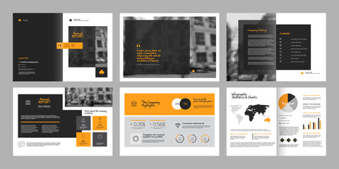 Design annual report,vector template brochures, flyers, presentations, leaflet, magazine a4 size. Grey and yellow geometric elements on a white background.