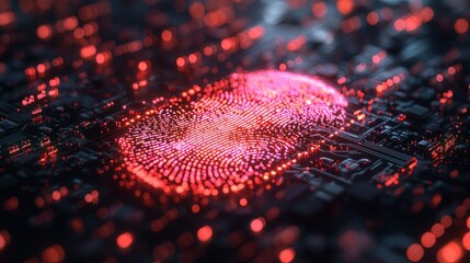 Red fingerprint scans on circuit board, digital security background