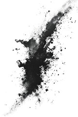 Obraz premium Black ink splatter with dynamic drips and textured streaks, bold abstract design isolated on transparent background.
