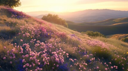 Obraz premium Various flowering plants growing on a hillside, California, USA