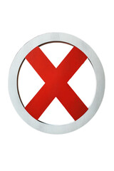 Fototapeta premium Red X inside circular white frame symbolizing prohibition or denial isolated on transparent background